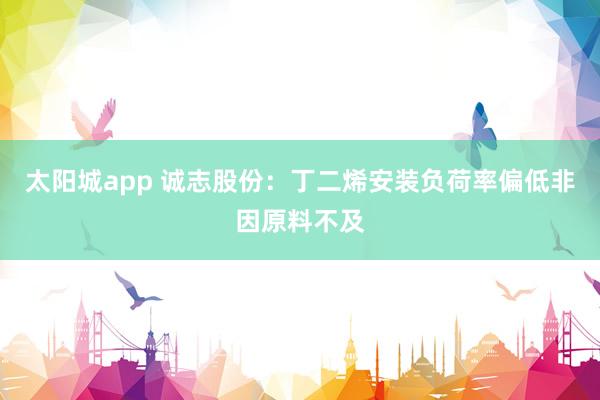 太阳城app 诚志股份：丁二烯安装负荷率偏低非因原料不及