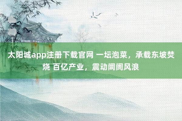 太阳城app注册下载官网 一坛泡菜，承载东坡焚烧 百亿产业，震动阛阓风浪