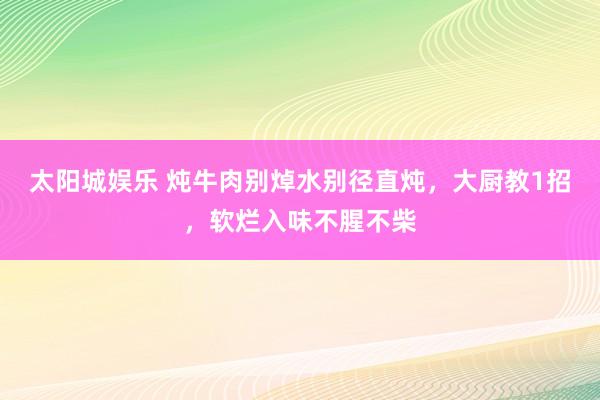 太阳城娱乐 炖牛肉别焯水别径直炖，大厨教1招，软烂入味不腥不柴