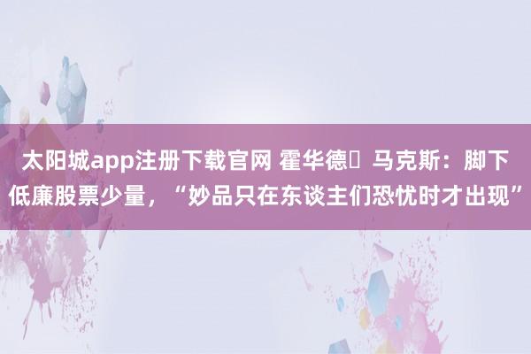 太阳城app注册下载官网 霍华德・马克斯：脚下低廉股票少量，“妙品只在东谈主们恐忧时才出现”