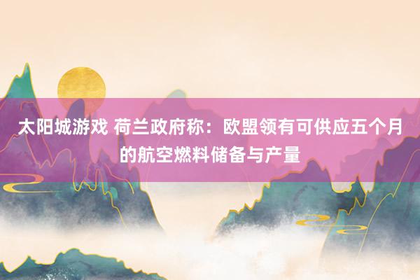 太阳城游戏 荷兰政府称：欧盟领有可供应五个月的航空燃料储备与产量