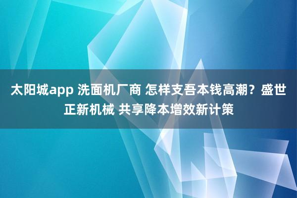 太阳城app 洗面机厂商 怎样支吾本钱高潮？盛世正新机械 共享降本增效新计策