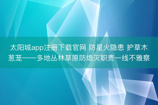 太阳城app注册下载官网 防星火隐患 护草木葱茏——多地丛林草原防熄灭职责一线不雅察